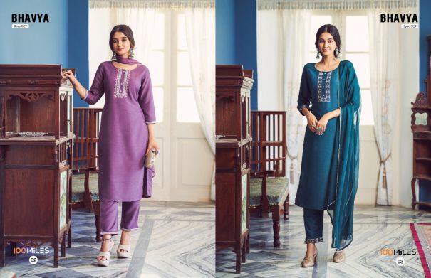 Bhavya 100Miles Cotton Blend Embroidery Readymade Suits Wholesale Price In India